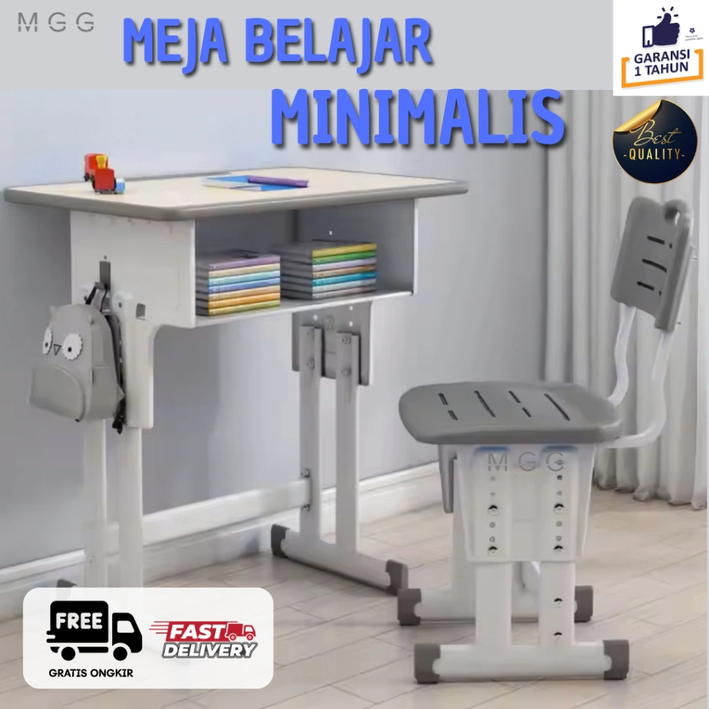 Set Meja Belajar Anak Minimalis + Kursi | Meja Sekolah Modern Bisa Diatur Tinggi | Kuat & Ergonomis