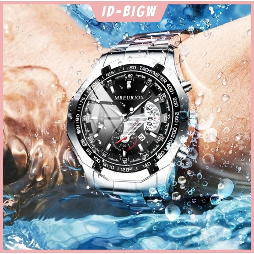 Jam tangan pria anti air Jam tangan anti air original 100% resmi Jam Tangan Pria Original Jam tangan Laki Laki Lelaki Terbaru Keren Jam Tangan Cowok Anti Air Besi Tahan Karat Perak/Hitam Luxury Jam tangan anti air jam pria anti air