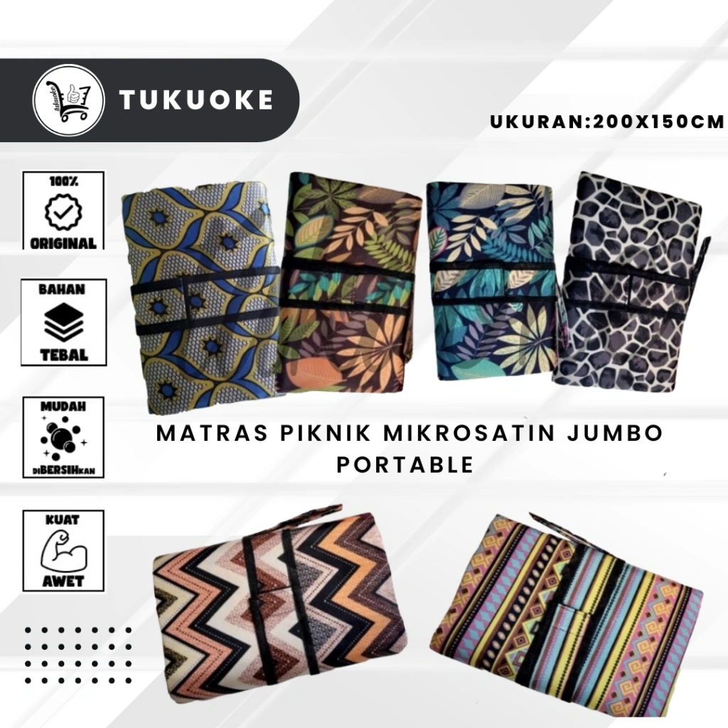 [2METER] TIKAR LIPAT 150x200CM MATRAS PIKNIK MIKROSATIN JUMBO PORTABLE KARPET TAMASYA ANTI AIR TIKER