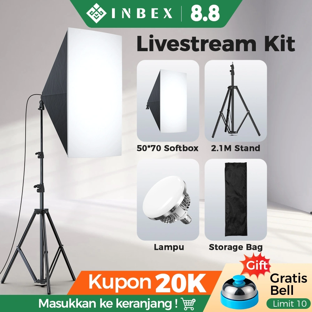 INBEX Softbox Lighting  Kit Lampu Studio  3 Warna Photography with Remote 3000K 5000k untuk Live Streaming Studio Lampu Video 50x70cm with Ring light