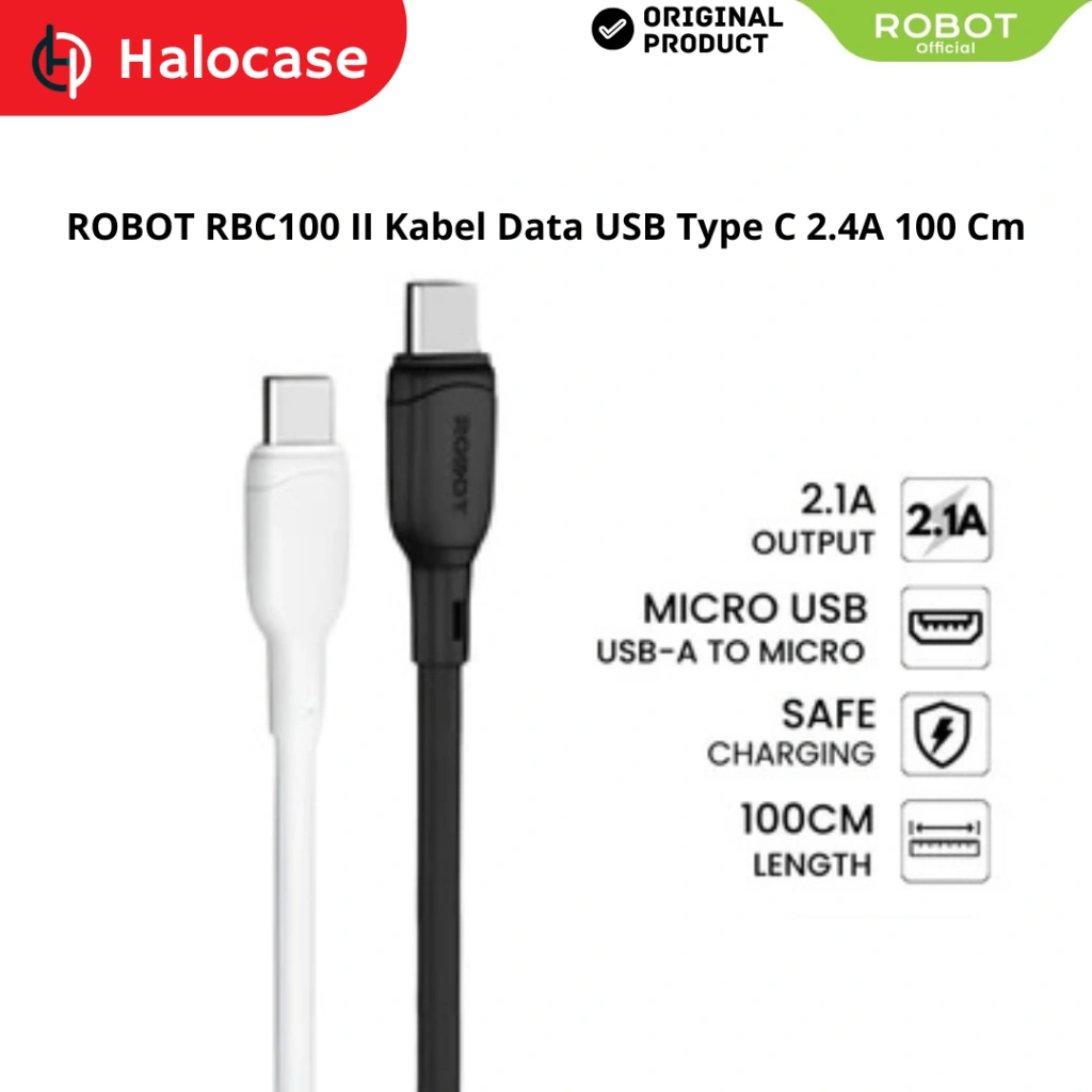 Robot RBC100 II Kabel Data USB Type C Fast Charging 2.4A