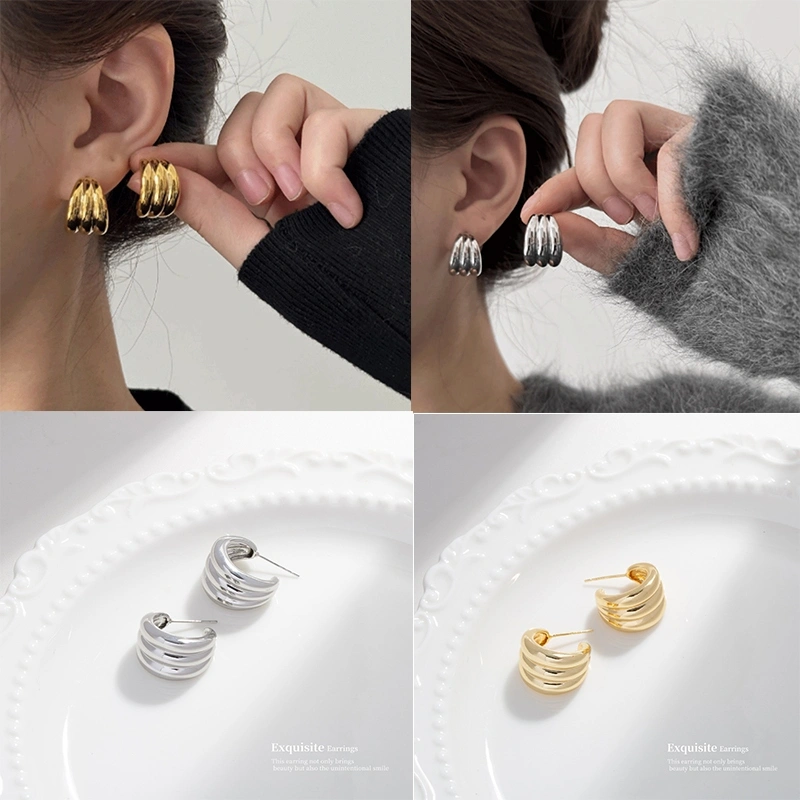 2025  Anting Hijab Setengah Bulat/ -anting baru Sederhana dan Stylish/Charm Antings/925 Gold/925 Silver