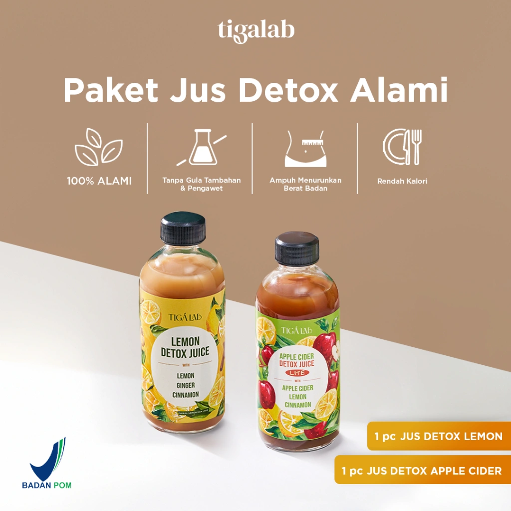 TIGALAB Detox Juice - Minuman Detox Lemon / Cuka Apel Untuk Kesehatan - 1 Botol Dapat Menjadi 3 Liter Minuman Detox