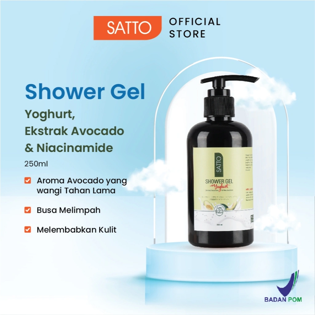 Satto Shower Gel Yoghurt, Avocado & Niacinamide 250ML – Wangi Tahan Lama, Melembabkan & Menutrisi Kulit