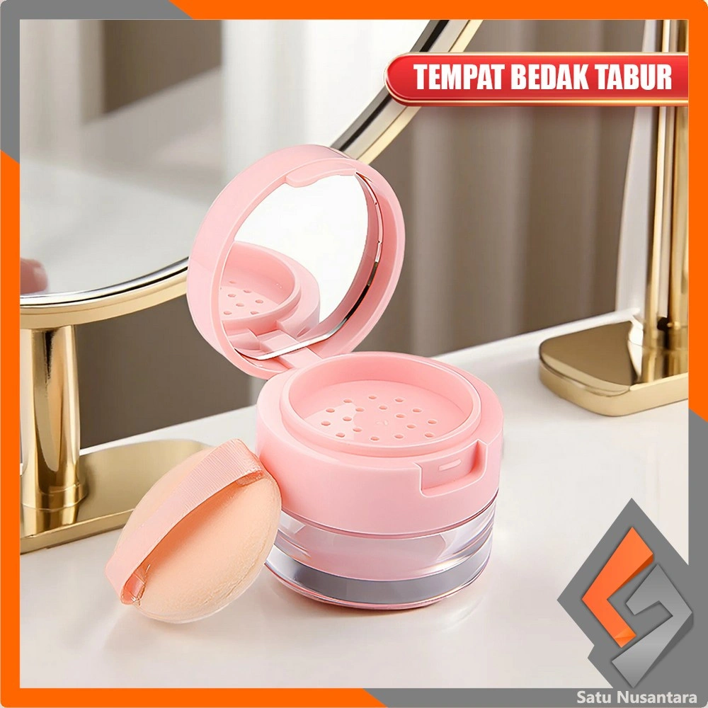 SN-K195 Tempat Bedak Tabur Puff dengan Cermin Loose Powder Case Free Sponge Mini / Wadah Bedak Tabur Travel Design Elegan Serbaguna