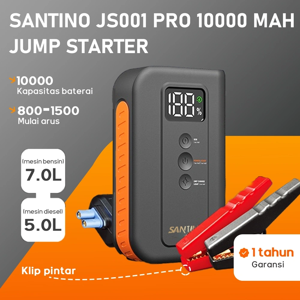 SANTINO S002 PRO 10000 mAh Jump Starter Aki Mobil Motor Power Bank Jumper Aki Alat Jamper Aki Power Bank Mobil Jemper Aki Portabl