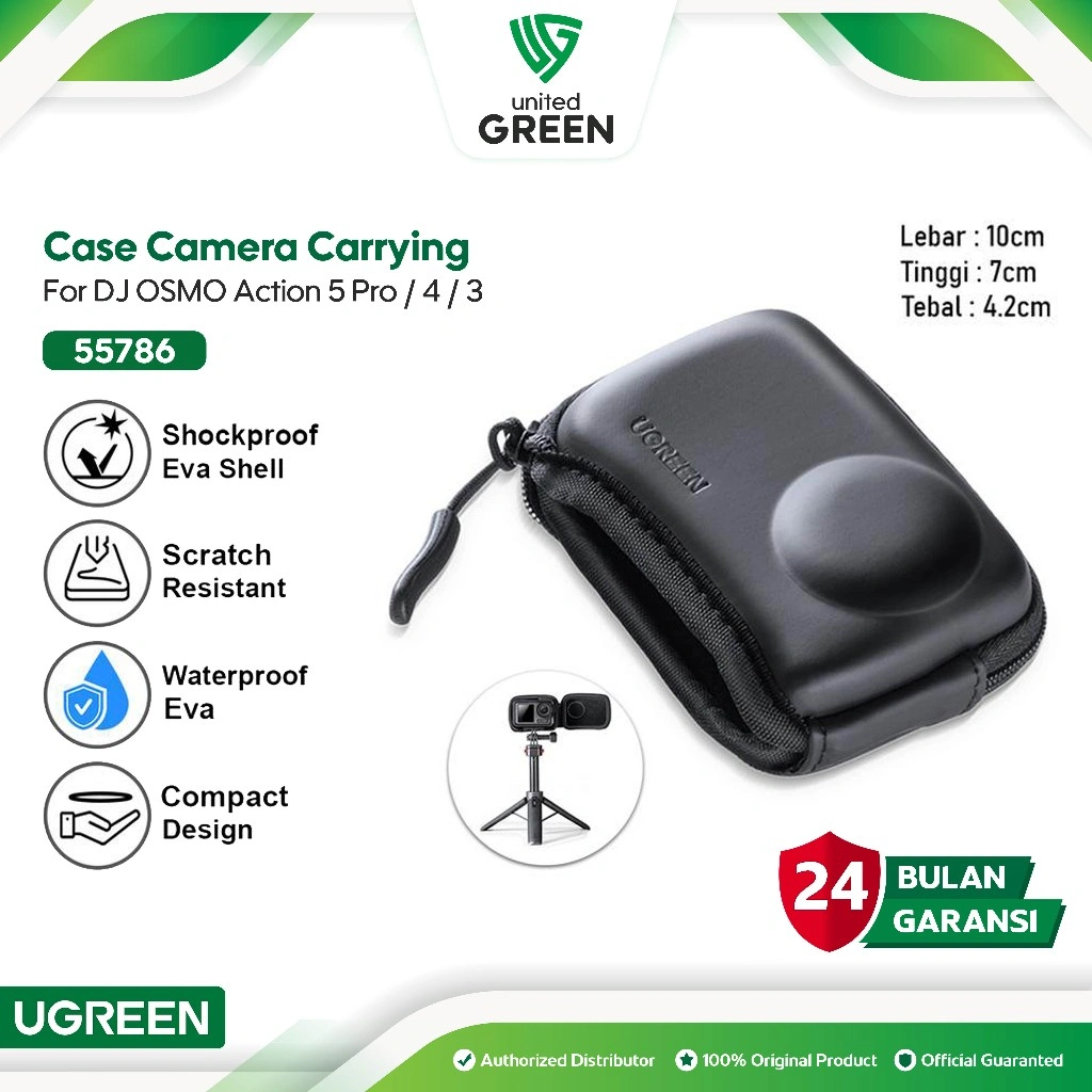 UGREEN 55786 Travel Mini Storage Case Tas Camera Waterproof IPX4 Compatible For DJI OSMO ACTION 3 / 4 / 5 Pro Gray Kamera Bag Pouch Water Dust Proof Anti Air Eva Hard