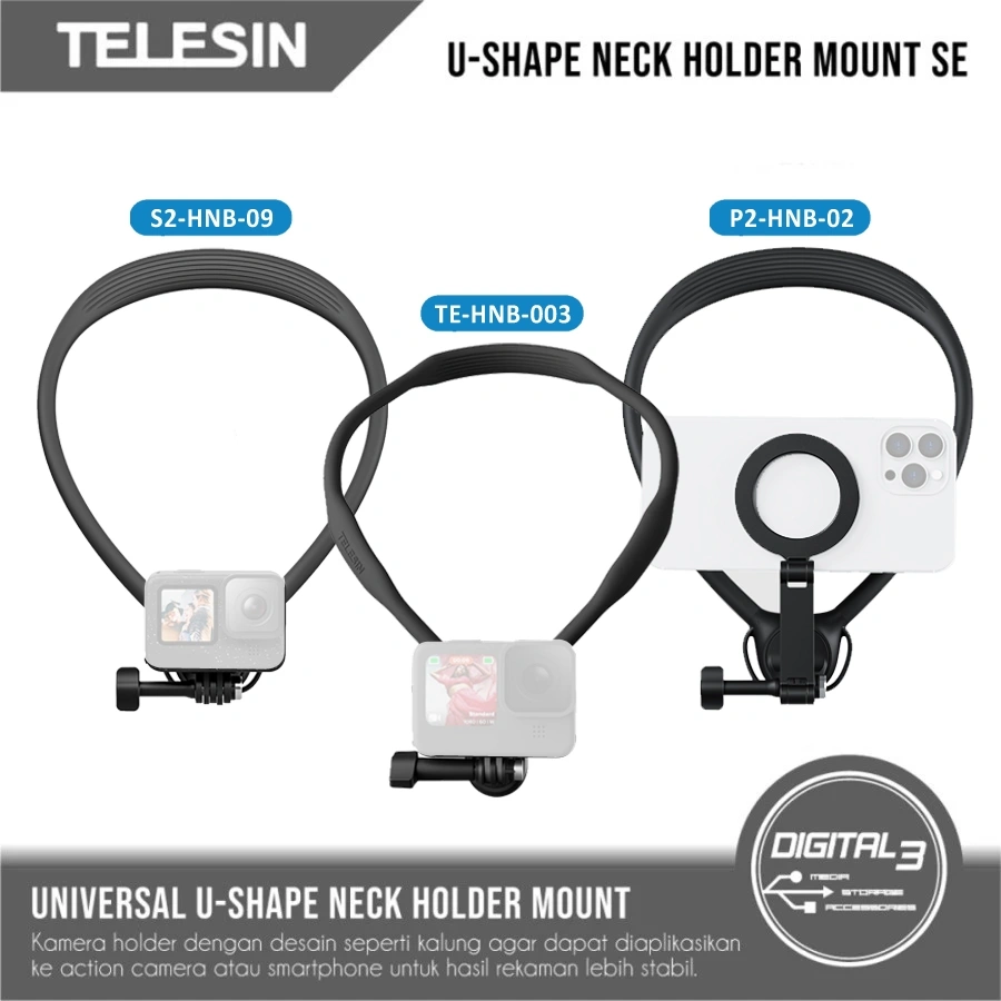 TELESIN U-Neck Holder Mount SE Kalung Leher Neck Bracket GoPro & Smartphone Magnetic HP Vlog POV