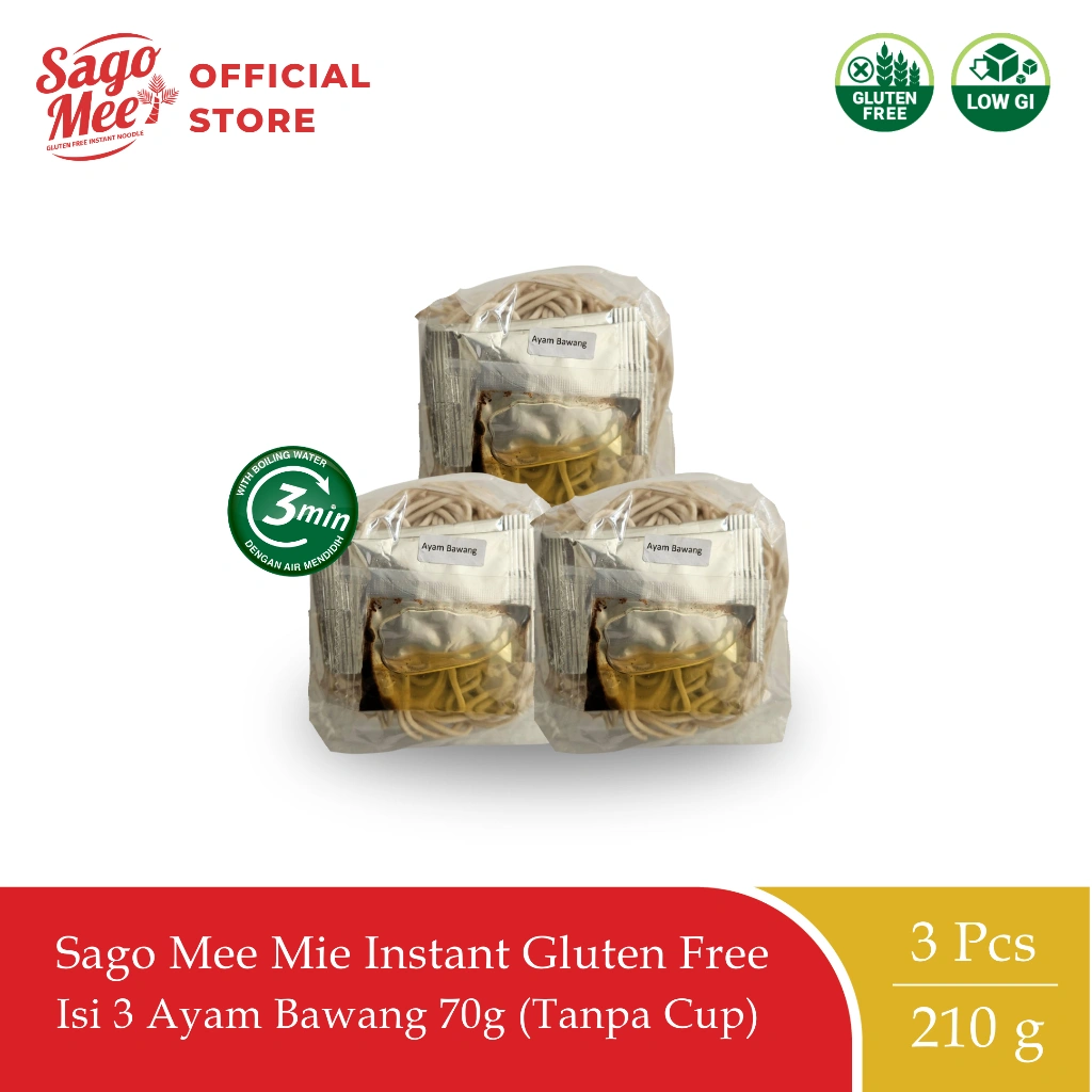 Sago Mee Gluten Free Mie Instan Rasa Ayam Bawang 70g Triple Pack (Tanpa Cup)