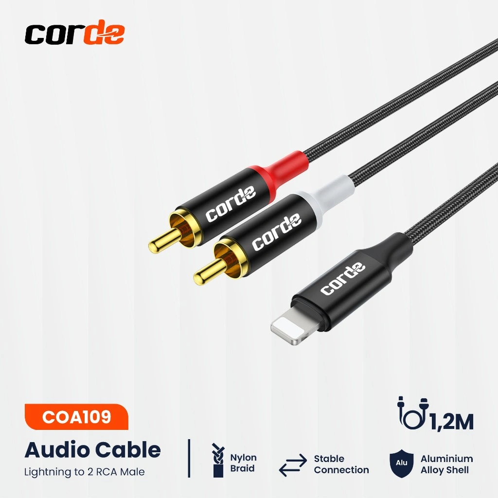 CORDE Kabel Audio Dual RCA Male for Speaker, Amplifier & Subwoofer Hi-Fi Sound Gold Plated AUX Cable