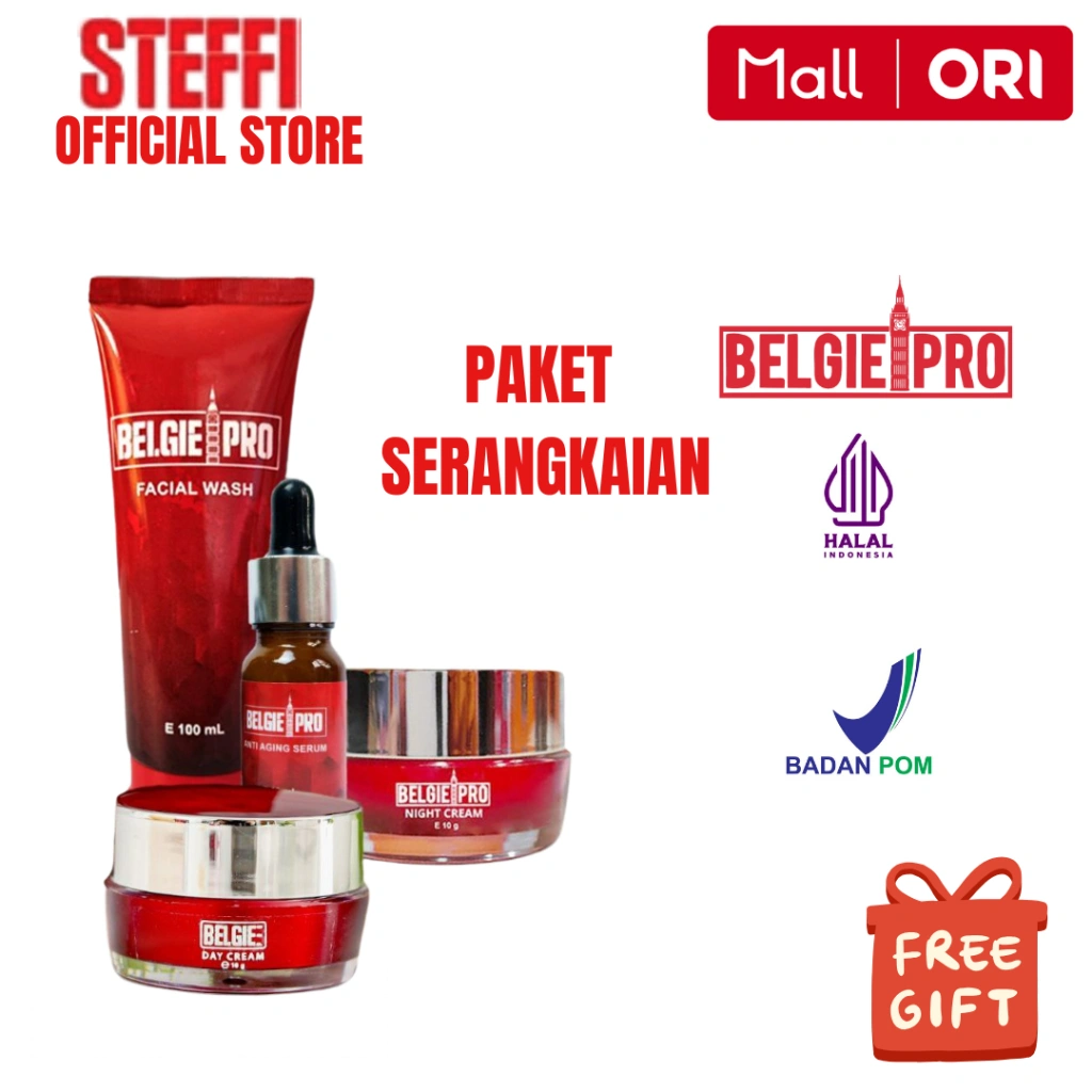 Belgie Pro Original 100% Paket Serangkaian Wash Serum Night Cream Day Cream