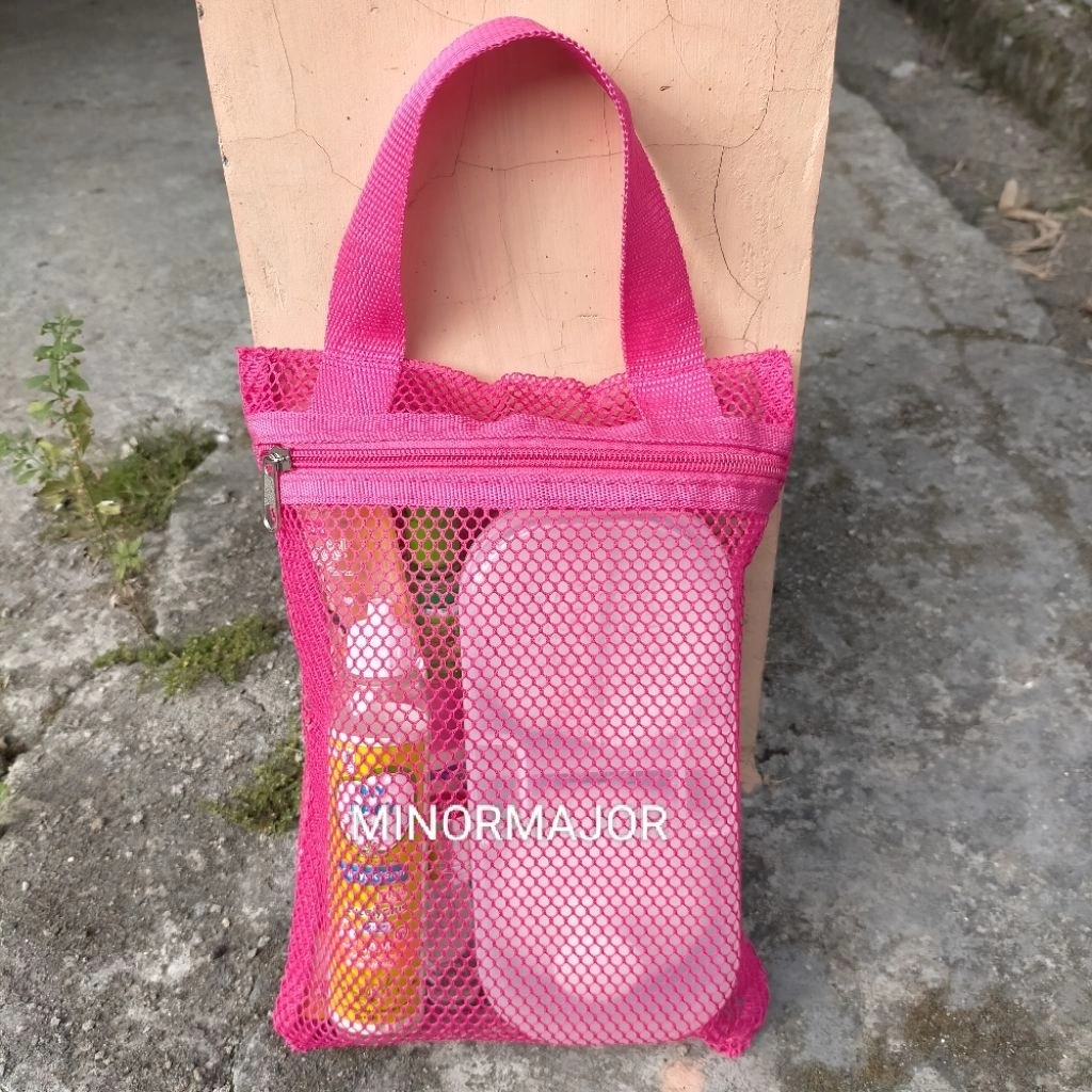 Totebag mini serbaguna Tempat bedak bayi sabun mandi kosmetik organizer PINK FANTA