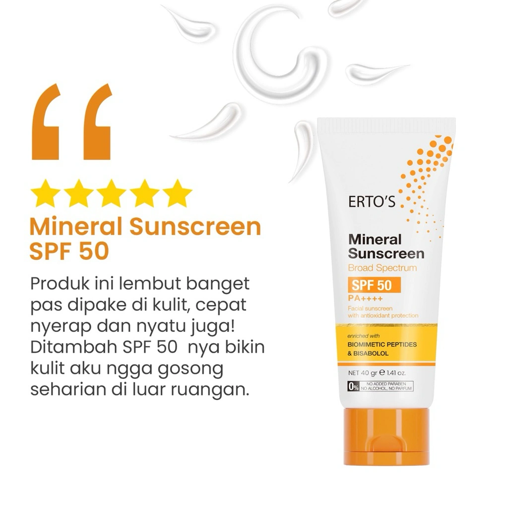 Erto's Mineral Sunscreen SPF 50 PA+++ / sunblock / untuk semua jenis kulit / SPF / UVA UVB Protector / Skin Barrier Protect / Anti Flek / Anti Aging