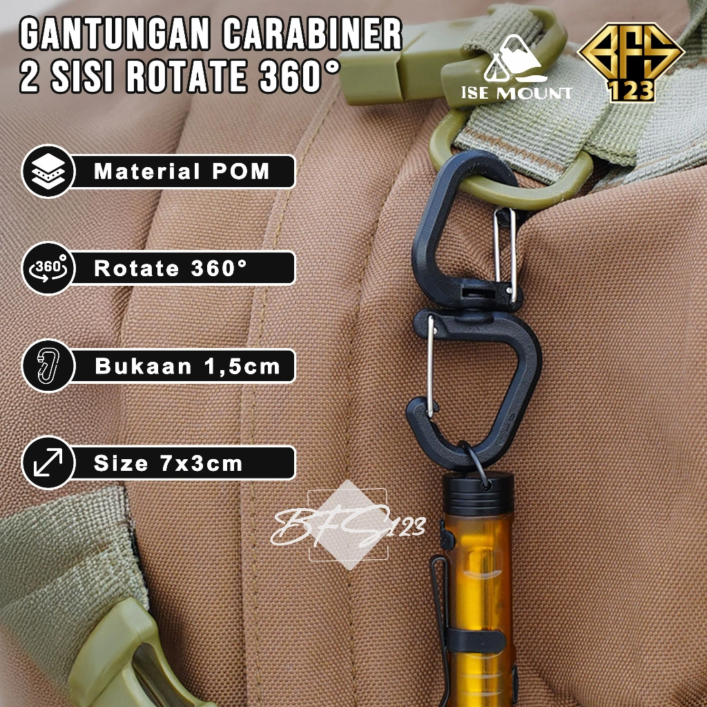 Gantungan Carabiner 2 sisi 360 Rotate Key Chain Size Large 7 cm x 3 Cm