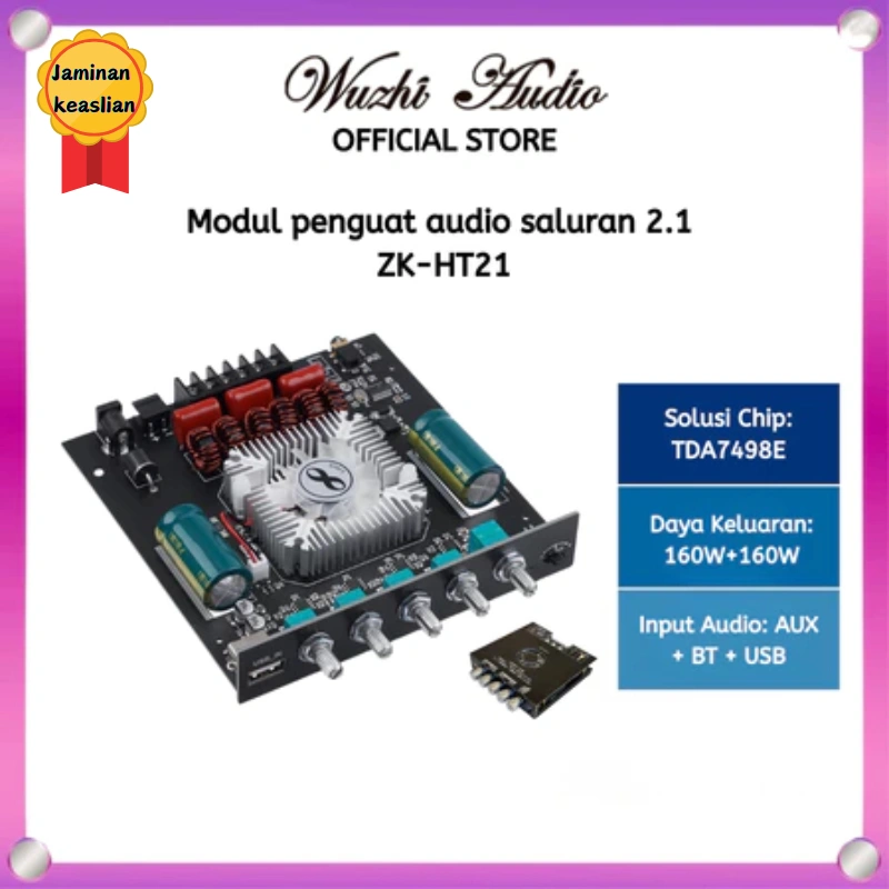 Wuzhi Audio | ZK-HT21 Bluetooth digital power amplifier modul 2.1 channel TDA7498E subwoofer nada tinggi dan rendah 160W * 2+220w