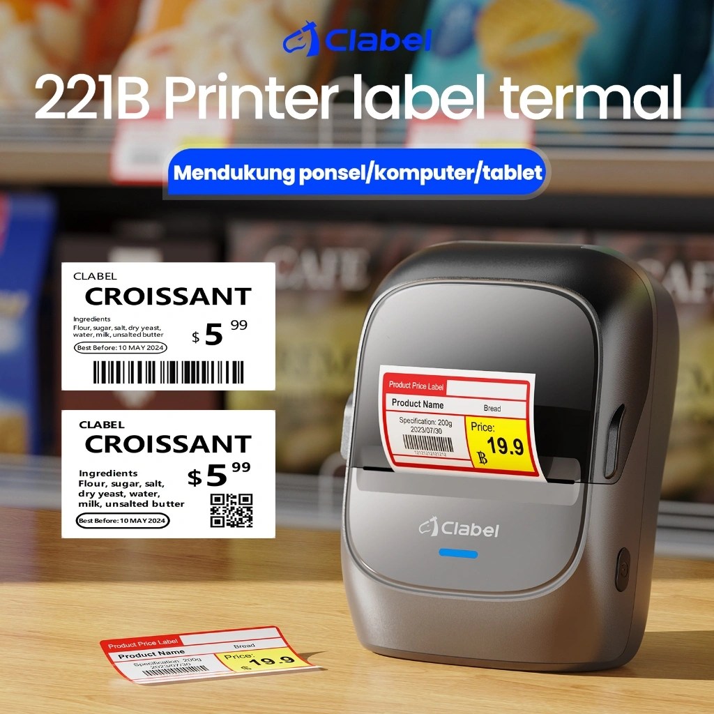 CLABEL 221B Printer Label PORTABLE Bluetooth - Cetak Barcode & Harga, Compatible 20-50mm