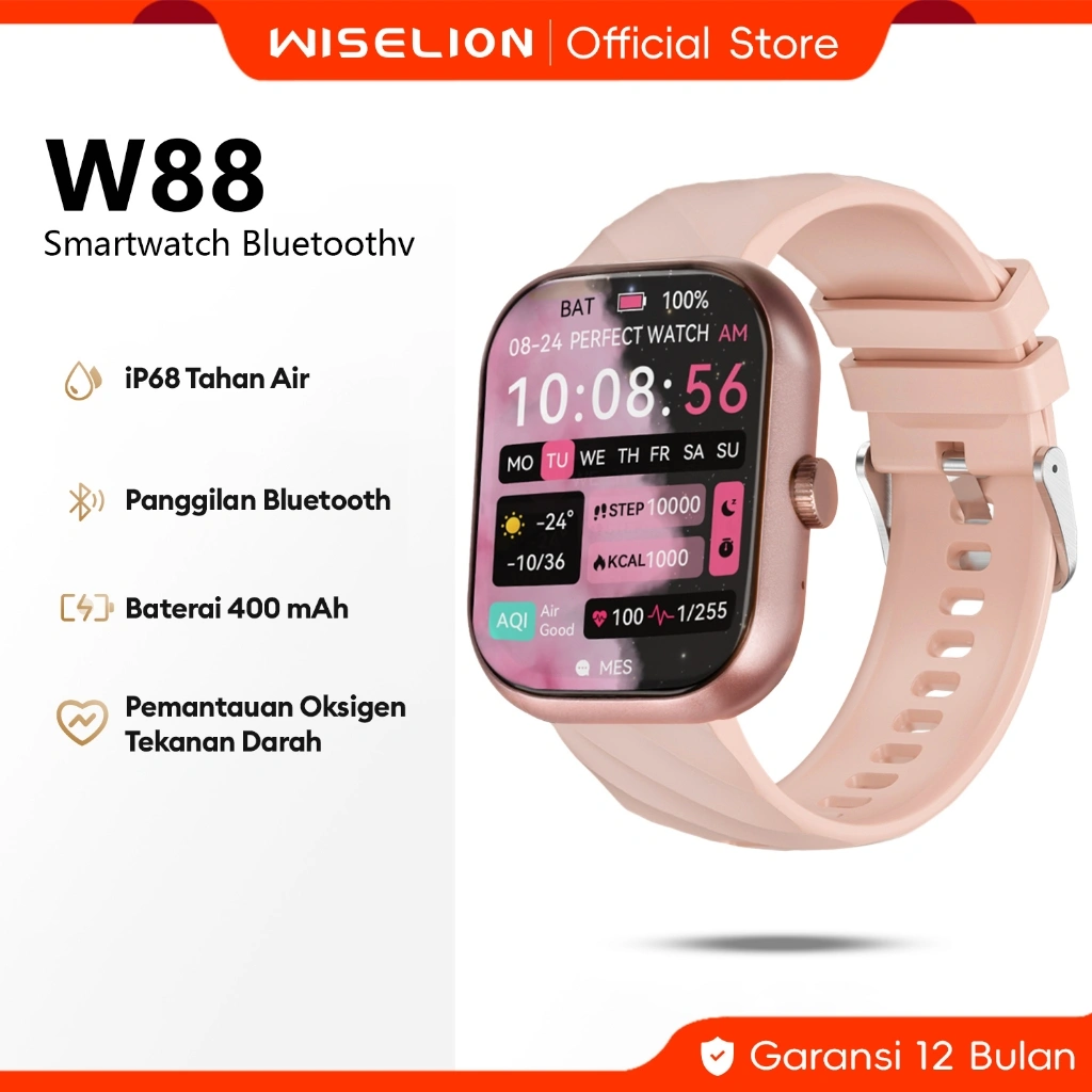WISELION Smartwatch Bluetooth Bisa Telepon IP68 - W88 Jam Tangan Pintar Pria Wanita - Detak Jantung, Tekanan Darah, Custom Watchface