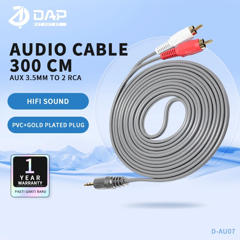 DAP D-AU07 Cable Audio Aux Jack 3.5mm to 2 RCA Lenght 300cm - Garansi 1 Tahun