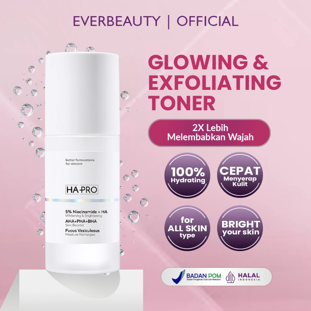 [EVERBEAUTY] HA PRO Glowing & Exfoliating Toner 80ml Niacinamide AHA BHA Face Toner Clarifying Toner Wajah Whitening Toner