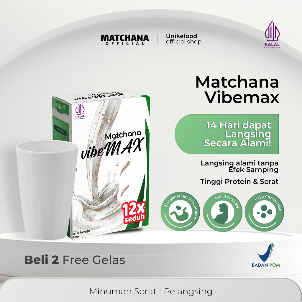 Obat Diet Ampuh BPOM | Minuman Diet Pelangsing Badan, Matchana VibeMAX, Minuman Fiber Drink Berserat & Beprotein Tinggi, Pelangsing Badan Cepat dan Ampuh, Memperlancar BAB & Penahan Nafsu Makan, Sejenis Flimty & Whey Protein, Fibermax