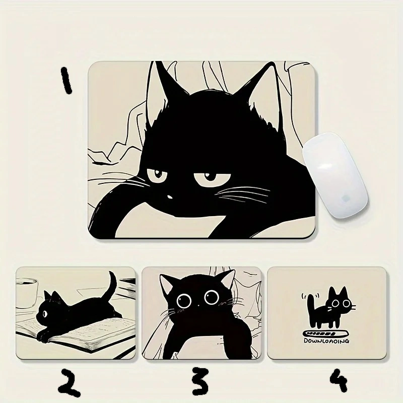 Mouse Pad Motif Kucing Hitam Premium Anti-slip Rubber Mousepad
