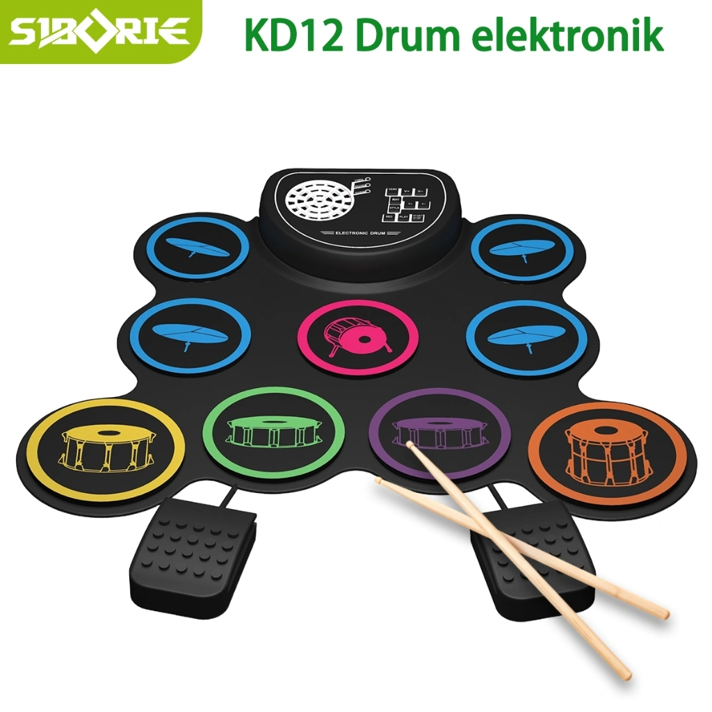 Siborie KD12 Electronic Drum Drum Rumahan untuk Anak-anak dan Pemula Alat Musik Anak-anak Set Drum Portabel Hand Roll Drum Kit Drum Jazz