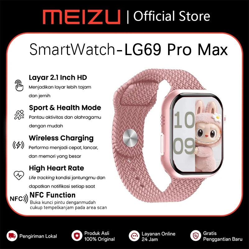 MEIZU Smartwatch LG69 ProMax | NFC Support | Tahan air IP68 | GPS Tracker |  Hi-Fi Sound Music | Bluetooth Call Android IOS Smartwatch wanita pria wireless charging Dan Ganti Wallpapper Jam Tangan Smartwatch Monitor Detak Jantung