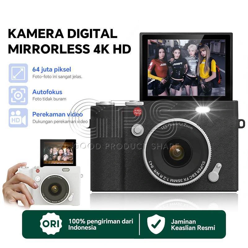48/50MP HD Kamera Digital Murah CCD Dilengkapi dengan lampu kilat Fotografi Layar Flip 180° Zoom 16X Selfie Mini Pocket Kamera LCD 2,7 Inci Anti-goyang/Filter/Vlog/Perekaman video