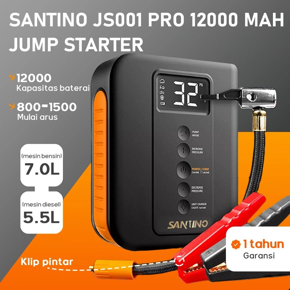 SANTINO JS001 PRO 12000 mAh Jump Starter Aki Mobil Motor Power Bank Jumper Aki Alat Jamper Aki Power Bank Mobil Jemper Aki Portable