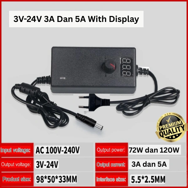 Adjustable Adaptor 3V 24V 3-24V DC 3A dan 5A  Switching Power Supply SMPS PSU