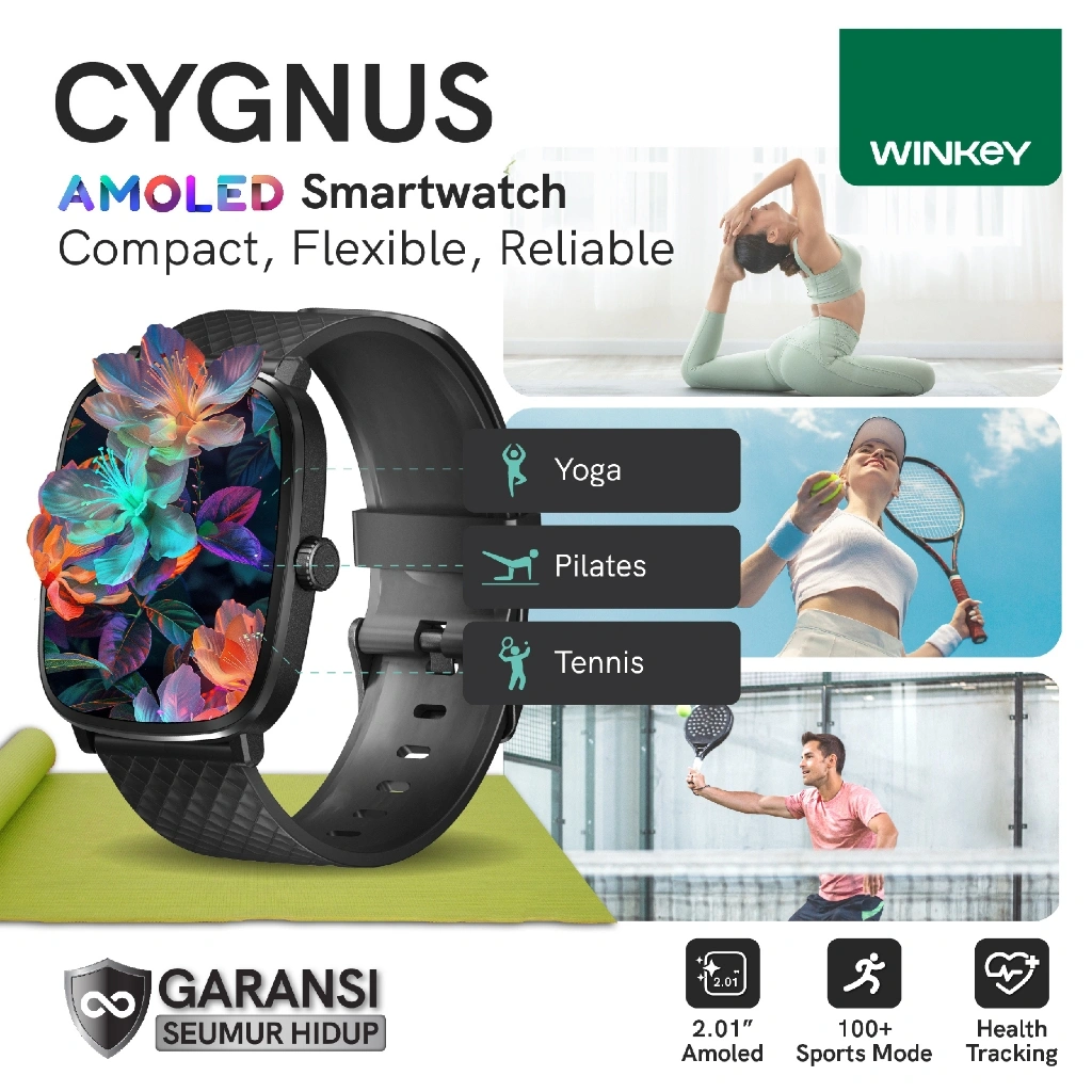WINKEY Smartwatch Olahraga Cygnus Layar AMOLED Health Monitor Bluetooth Calling
