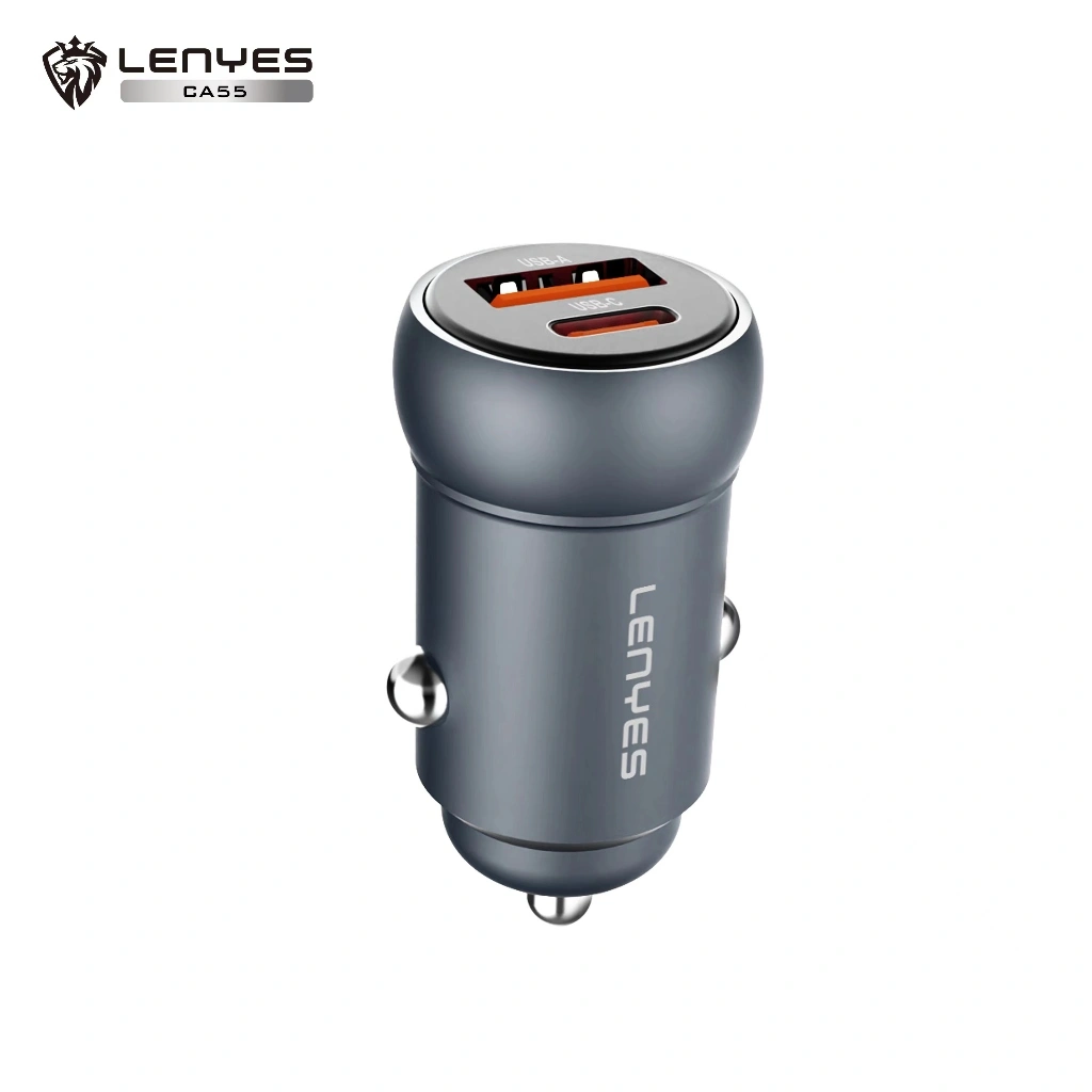 LENYES CA55 PD30W Mini Car Charger Fast Charging QC3.0 Dual Port Type C + USB Adaptor Saver Mobil Untuk HP