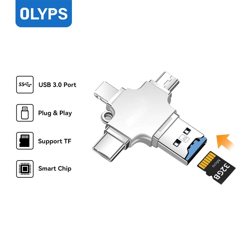 OLYPS Card Reader OTG 512G USB Type-C dan Micro Lightning Multi Port Support Micro SD Card