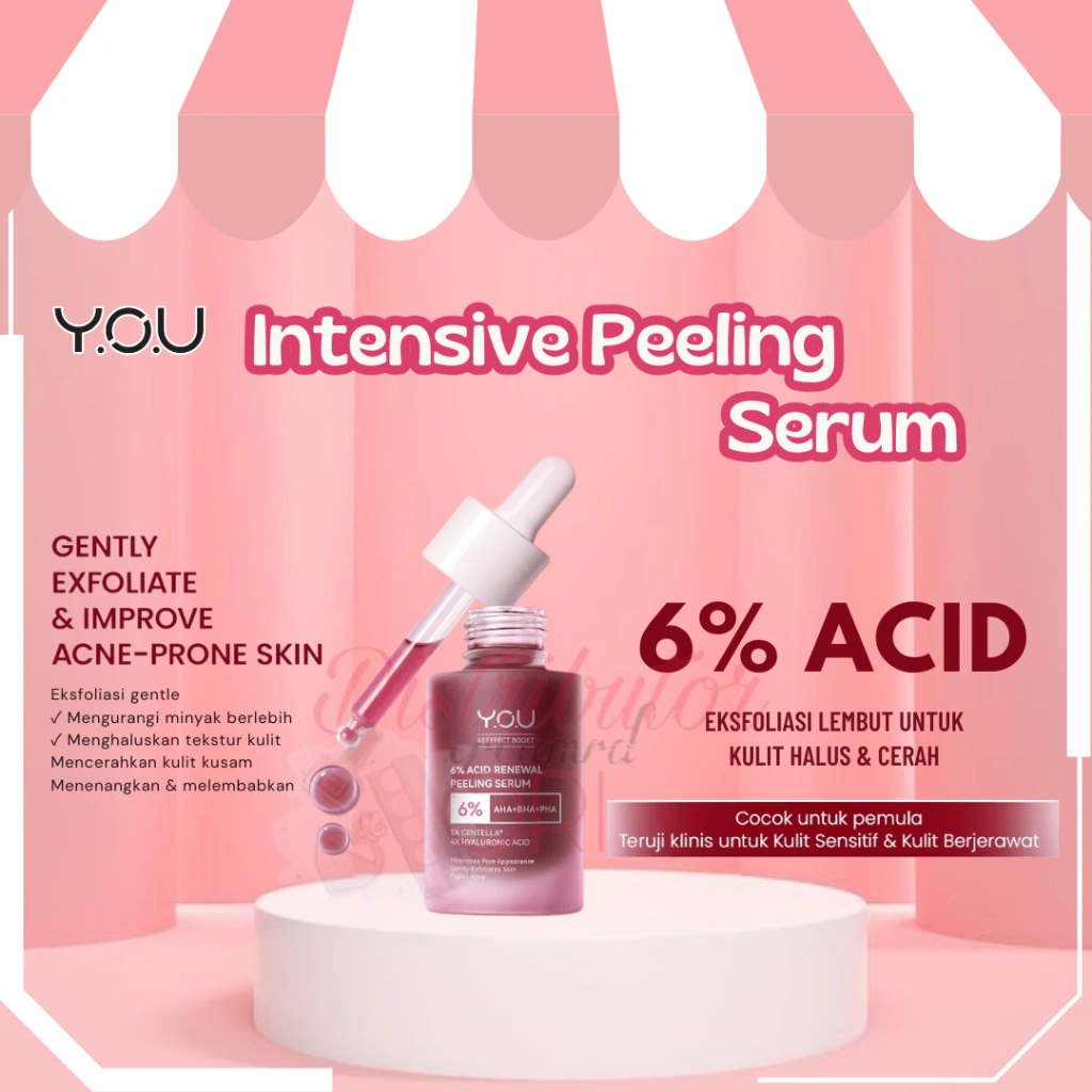 YOU 6% ACID RENEWAL PEELING SERUM AHA BHA PHA Serum Eksfoliasi Untuk Kulit Cerah dan Halus | BPOM 6 ML