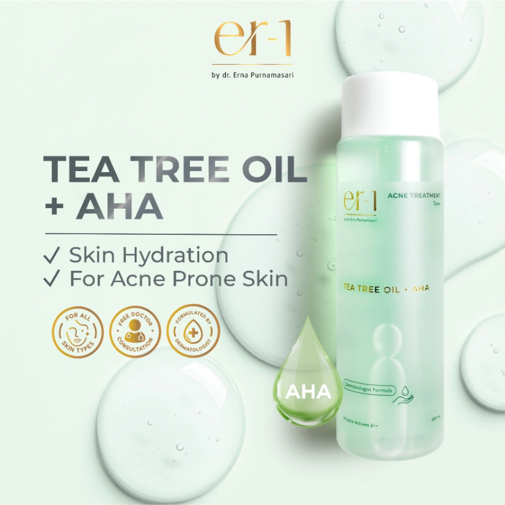 er-1 by dr. Erna Acne Treatment Toner with Tea Tree Oil + AHA - Exfoliate Cleanser pH Balancing Skincare - Toner Wajah Jerawat-AT3