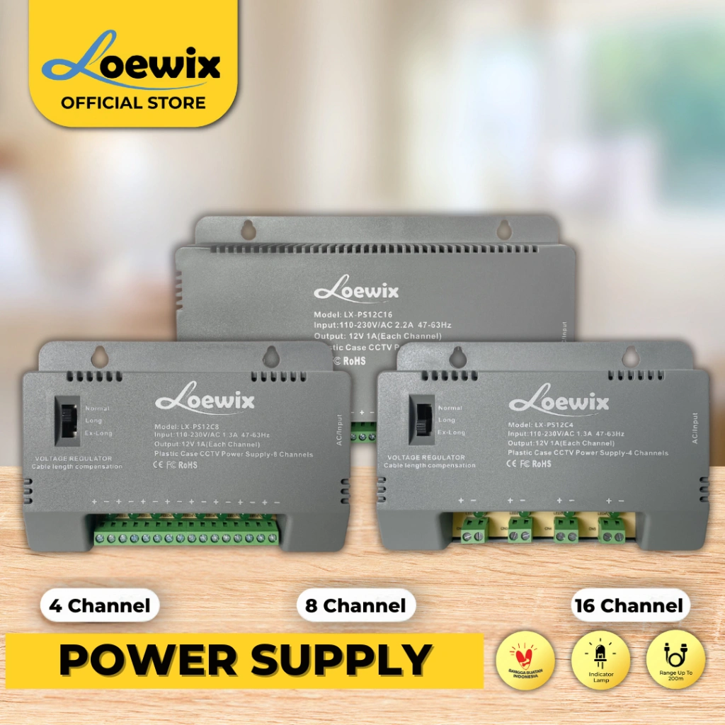 LOEWIX Power Supply Unit CCTV Analog 12V - PSU 4CH, 8CH, 16CH Power Supply Box - PSU-ANALOG