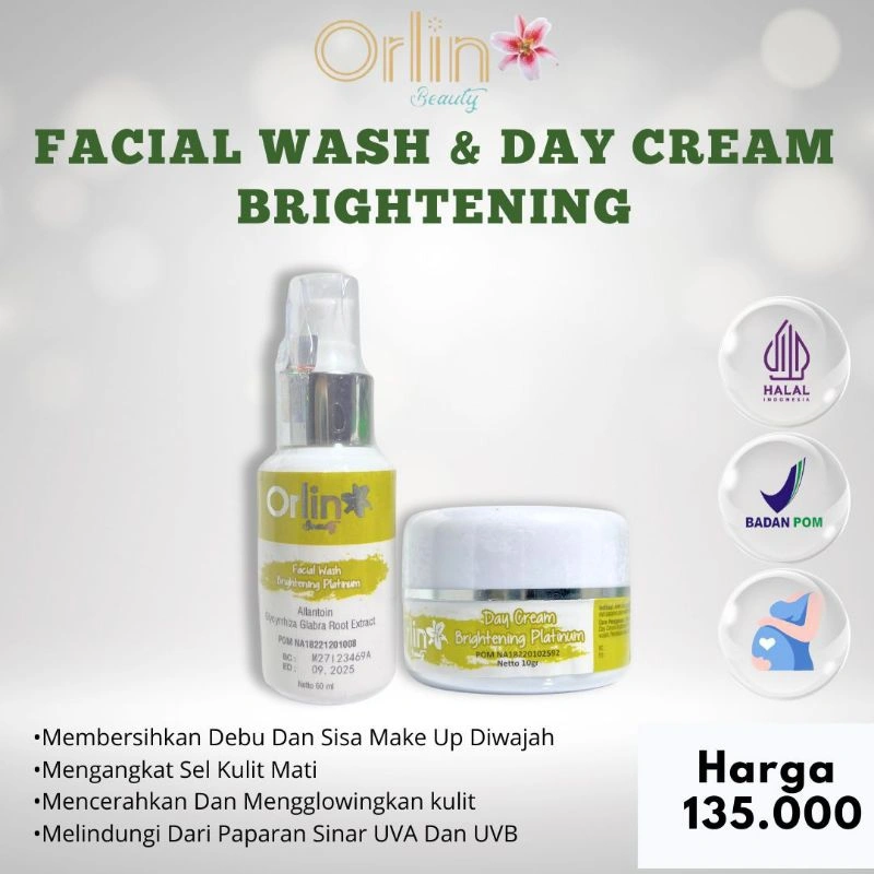 FACIAL WASH & DAY CREAM BRIGHTENING/WHITENING ORLIN BEAUTY