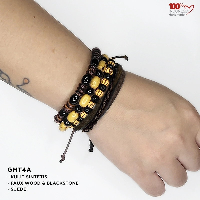 GMT4A Gelang Multilayer Set isi 4 pcs - Gelang Vintage, Etnik, Retro Style - Gelang Pria Wanita