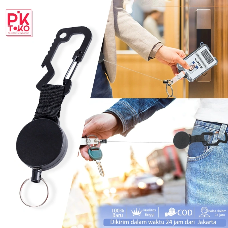 Gantungan Kunci Tarik Gantungan Kunci Carabiner Tali Baja Bisa Ditarik Bahan Logam Retractable Keychain