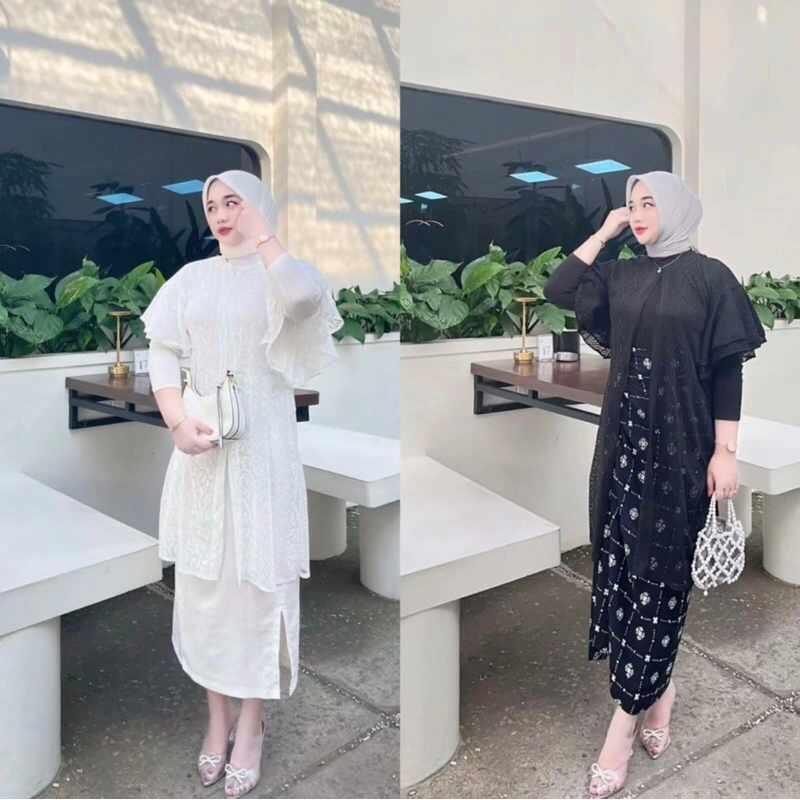 Malika Outer Brukat Cardigan Brokat Lengan Pendek Ruffle atasan outher brukat Outer Brokat Kondanga