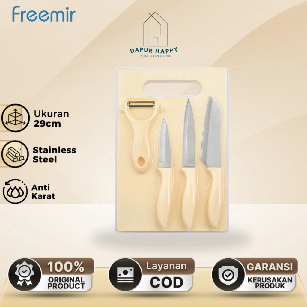 freemir Set 5pcs Pisau Dapur Anti Karat Talenan dan Peeler Pisau Buah/Sayur