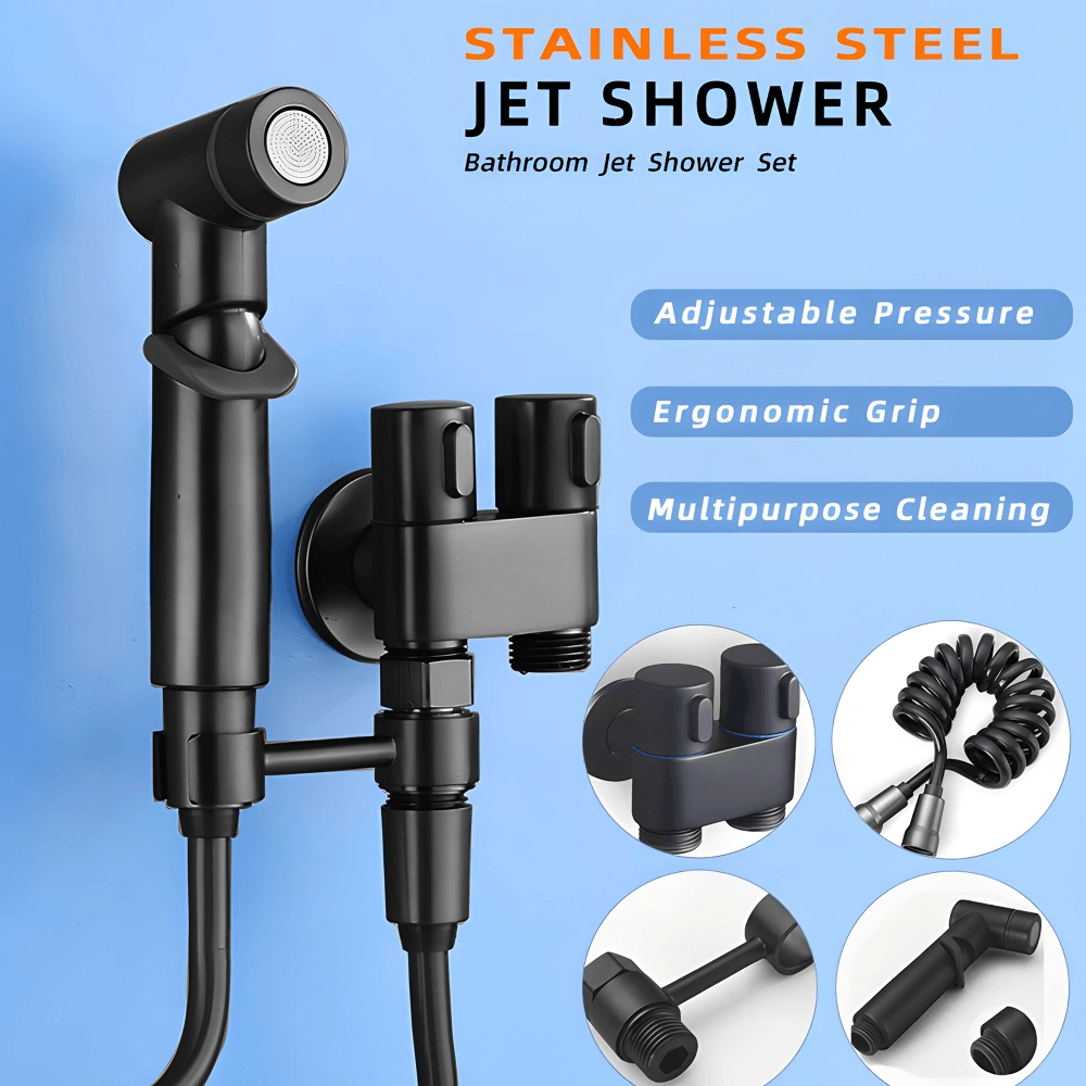 SUS304 Tahan Karat 1 Set Jet Shower Closet Jet Shower Kamar Mandi Kran Jet Shower Closet Shower Jet Closet Shower Closet Duduk Semprotan Toilet Duduk Semprotan Closet Duduk Jet Wasser Kloset Stainless Hitam Matte 1/2 Inch Kran Cabang Double Shower