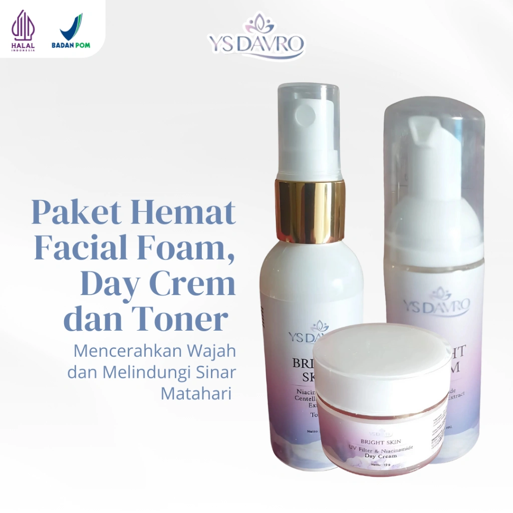 YS DAVRO Paket Hemat Facial Foam Day Cream Toner Mencerahkan Wajah Melindungi dari Sinar Matahari