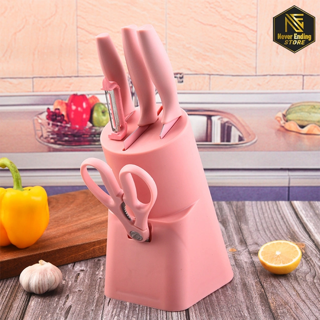 Pisau Set 6in1 Dengan Wadah / Knife Set 6 Pcs / Pisau Jerami Gandum Berkualitas