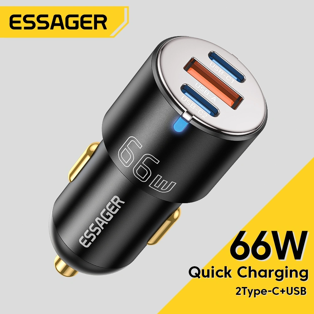 ESSAGER 66W Car Charger Type C Dan USB A Dual Port Mobil Charging Support PD3.0 QC3.0  Untuk IP Xiaomi