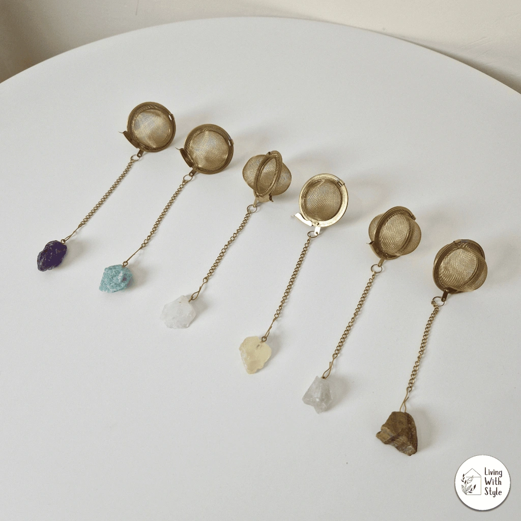 Living With Style - Natural Stone Tea Strainer Premium Gold / Saringan Teh Emas Model Batu Asli Cantik / Filter Minuman Teh Kopi Aesthetic Lucu Unik