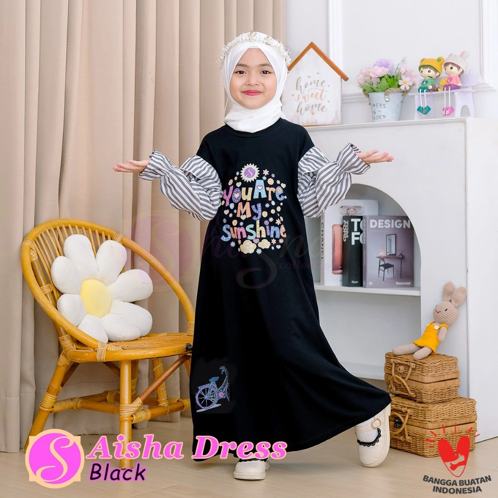 GAMIS ANAK 2-14 TAHUN | DRESS ANAK BAHAN KAOS MIX SALUR | DRESS ANAK CANTIK | AISHA DRESS BY HASNA