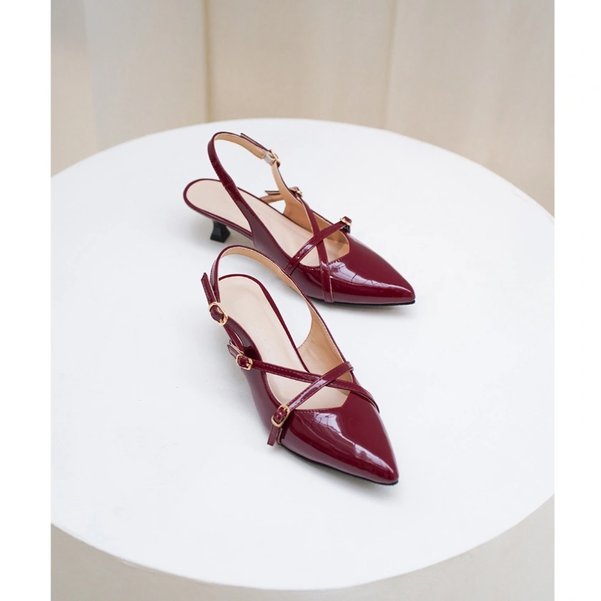 [NEW] La Vita E Bella Louise Sandal Kitten Heels Wanita Strap Silang Slingback Glossy [LV 5503]