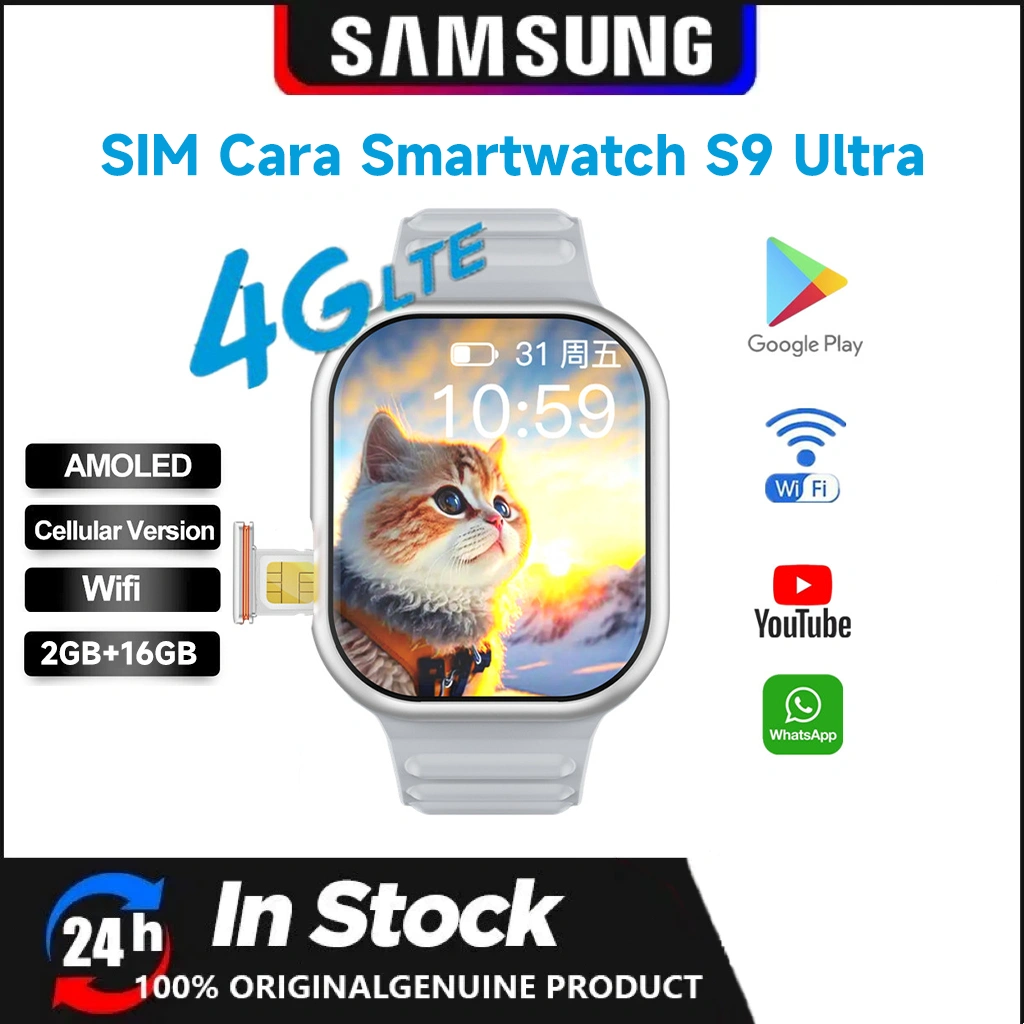 【SIM card slot】Samsung SmartWatch With sim slot 4GB RAM+64GB ROM Smart Watch 9 Ultra For Android IOS Store GPS Bluetooth Health Monitoring Phone Call Android 4G Sim card Jam Tangan Wanita Pria Olahraga Jam Smartwatch