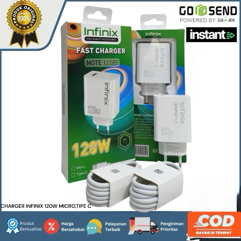 Charger INFINIX ORIGINAL 100% 120W/180W Type C & Micro FAST CHARGING